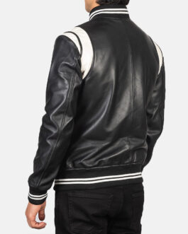 Men’s Varsity Teddy Black Leather Jacket