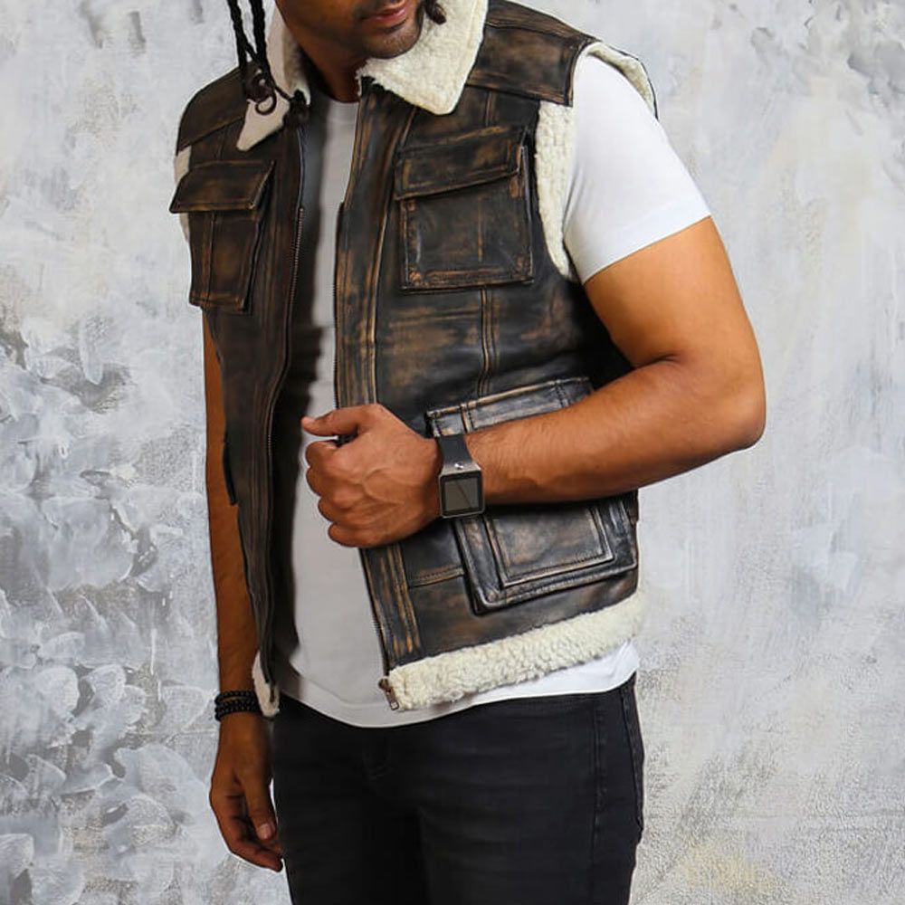 Men’s Winter Leather Vest with Fur Lining - Image 7