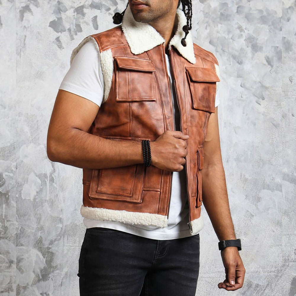 Men’s Winter Leather Vest with Fur Lining - Image 10