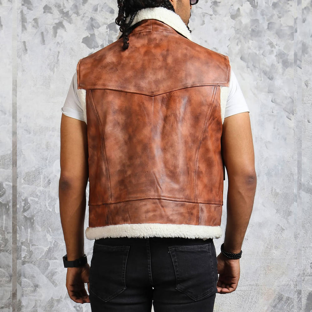 Men’s Winter Leather Vest with Fur Lining - Image 4