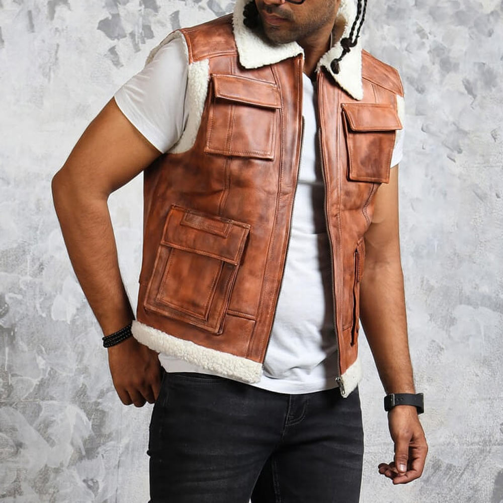 Men’s Winter Leather Vest with Fur Lining - Image 8
