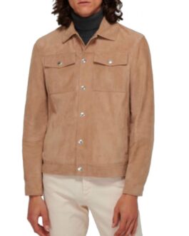 Men’s Shirt Style Blouson Light Brown Suede Jacket
