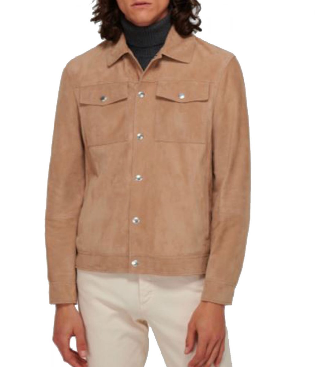 Men’s Shirt Style Blouson Light Brown Suede Jacket - Image 2