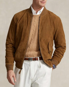 Men’s Casual Brown Bomber Suede Jacket