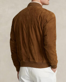 Men’s Casual Brown Bomber Suede Jacket