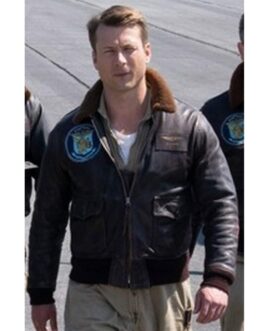 Glen Powell Devotion Leather Jacket with Fur Collar