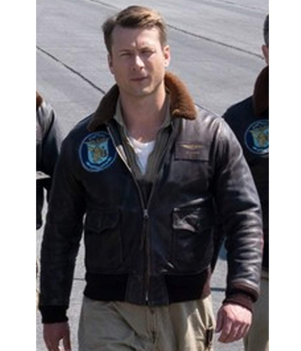 Glen Powell Devotion Leather Jacket with Fur Collar