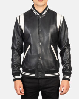 Men’s Varsity Teddy Black Leather Jacket