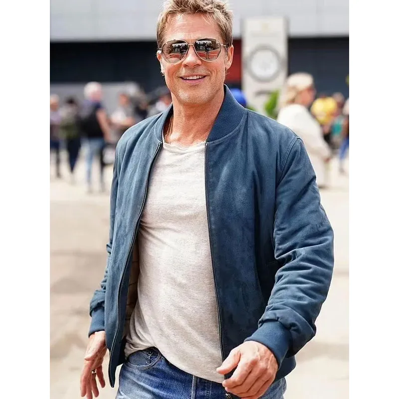 F1 The Movie Sonny Hayes Blue Bomber Suede Jacket - Image 4